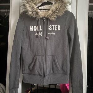 Hollister Gray Hoodie with Faux Fur Trim